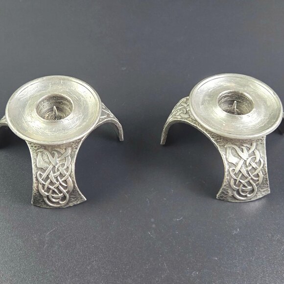 Vintage Open Ocean Celtic Design Pewter Candleholders – Set of 2 - Picture 8 of 11
